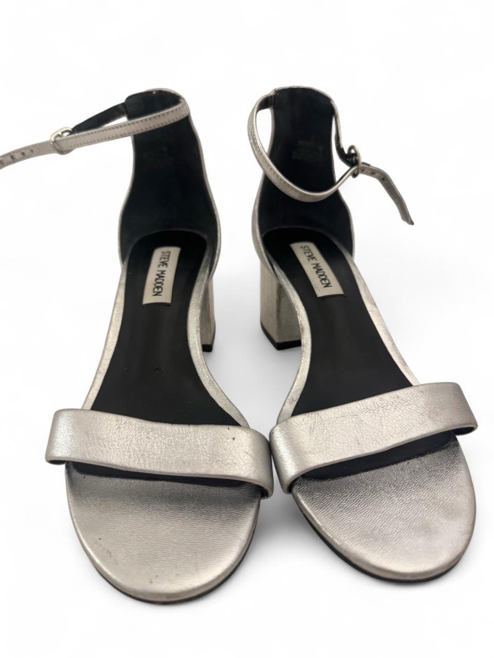 Irenee Steve Madden Silver Metallic Ankle-Strap Block Heel Sandals size 7M